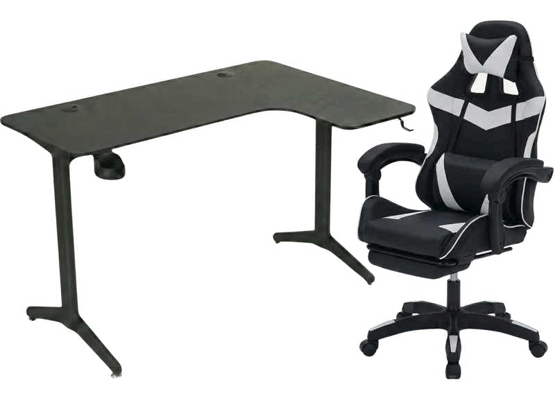 Gaming Table L2R Right 160CM & Faron Gaming Chair PVC White