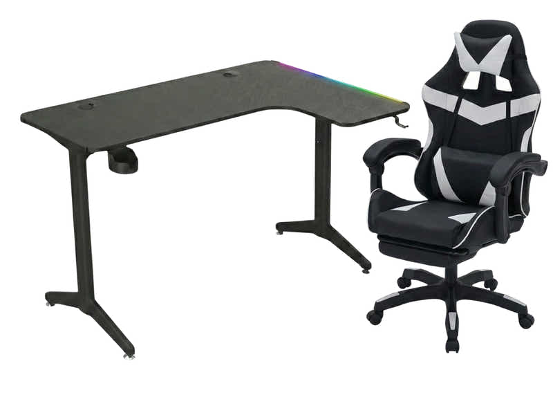 Gaming Table L2R Right 160CM & Nicola Gaming chair PVC Black+White