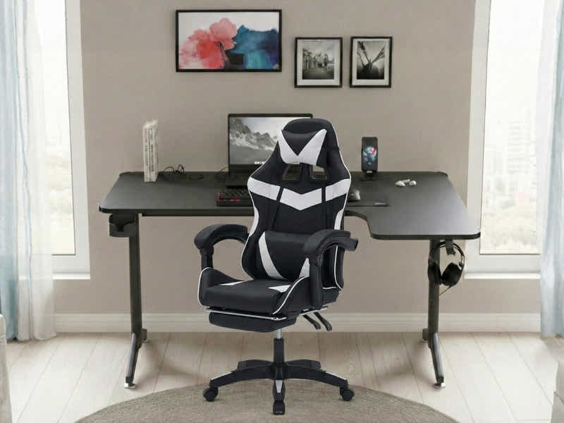 Gaming Table L2R Right 160CM & Nicola Gaming chair PVC Black+White