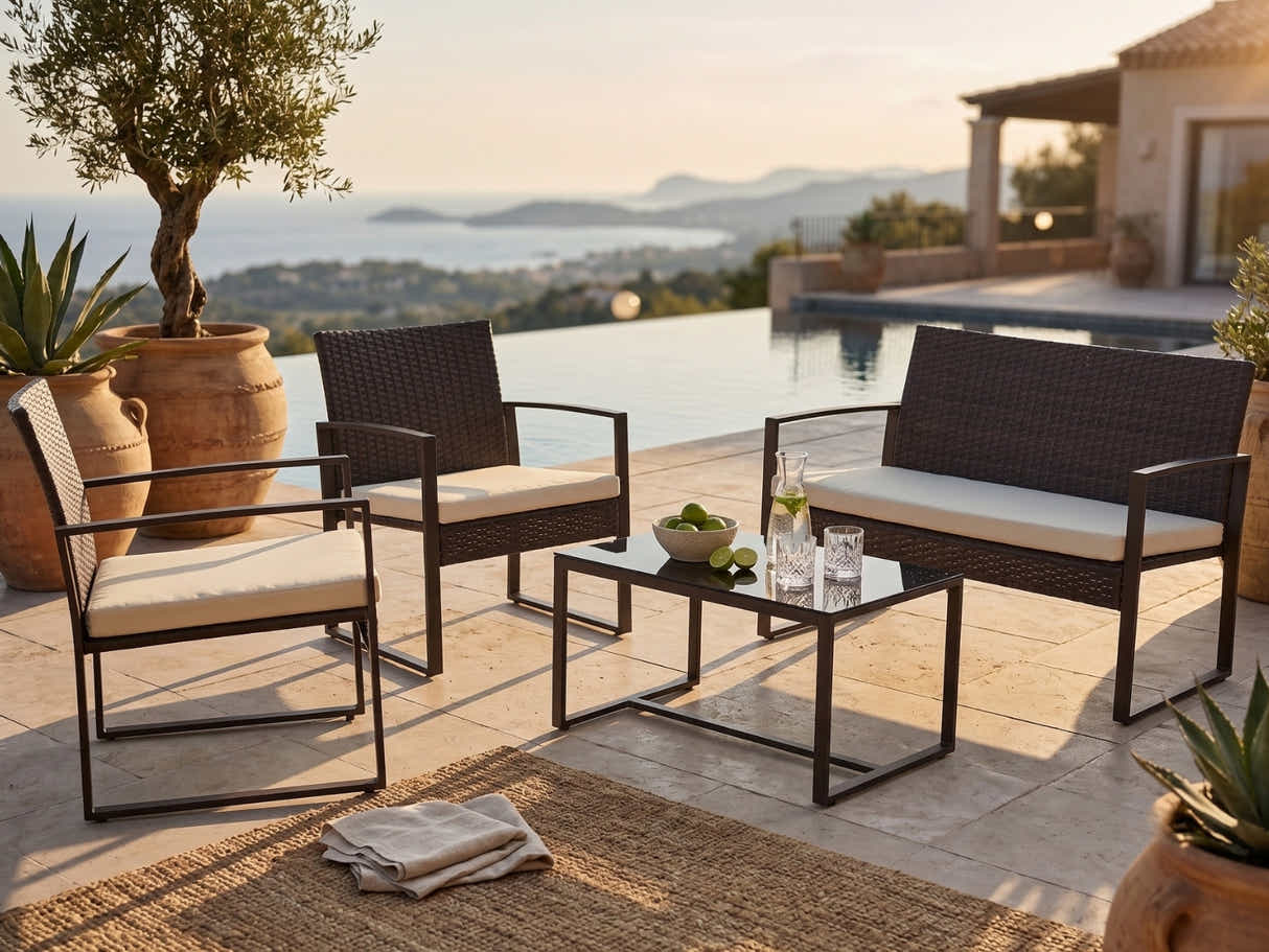 Thea 4-Piece Outdoor Set - Brown & White