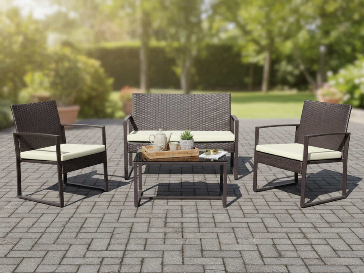 Thea 4-Piece Outdoor Set - Brown + White