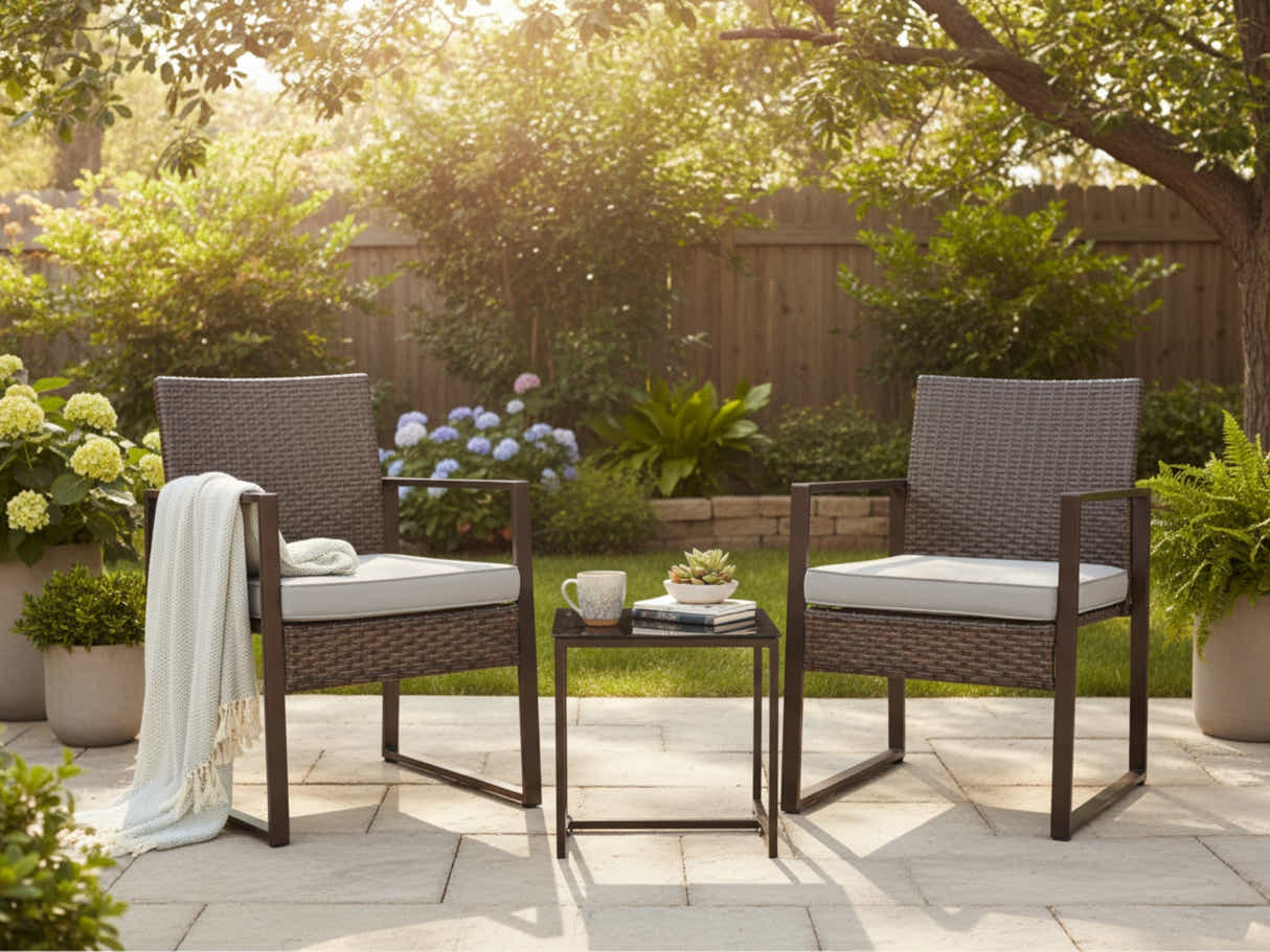 Livonia Outdoor Rattan Set - Brown + Grey
