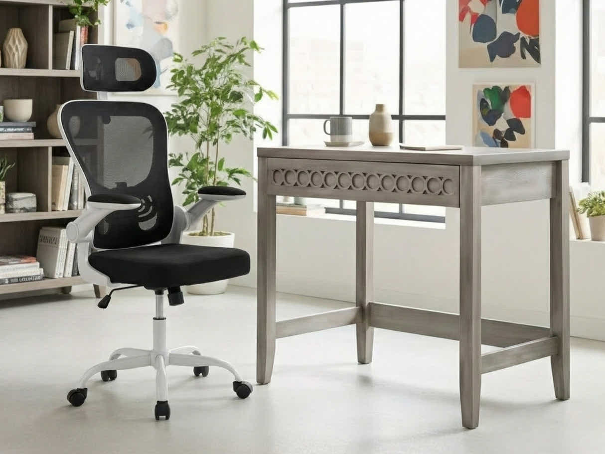 Home & Office Desk With Storage Drawer & Molina Mesh Task Chair White+Black