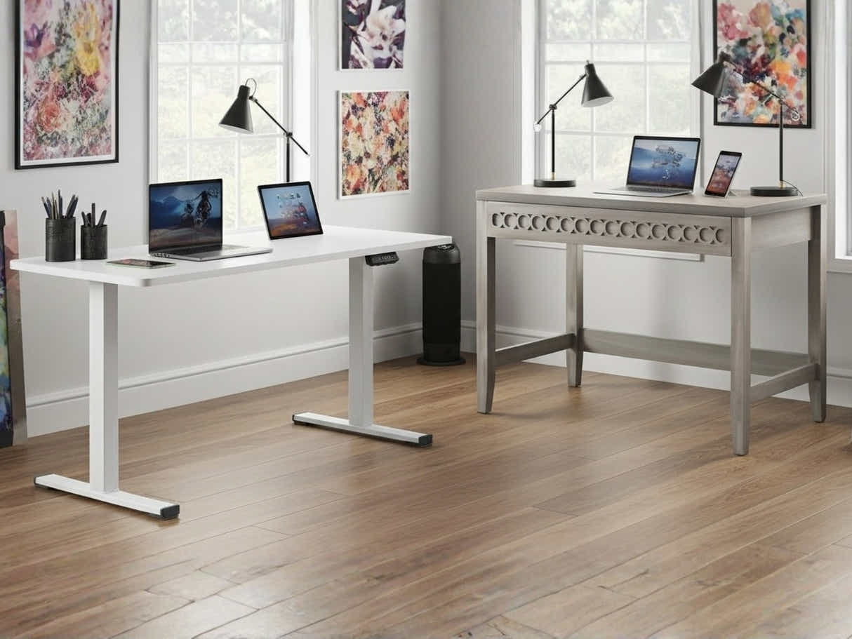 Home & Office Desk With Storage Drawer & Height Adjustable Desk Set LK All White