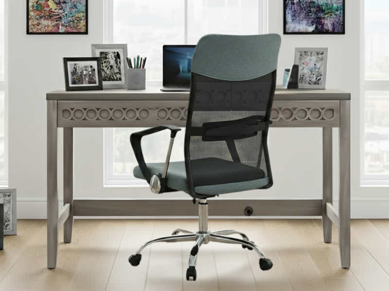 Home & Office Desk With Storage Drawer & Meshmallow Office Chair 001 grey (Combo)