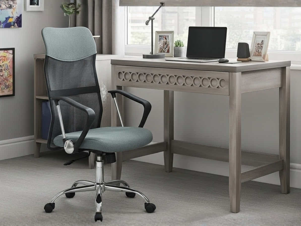 Home & Office Desk With Storage Drawer & Meshmallow Office Chair 001 grey