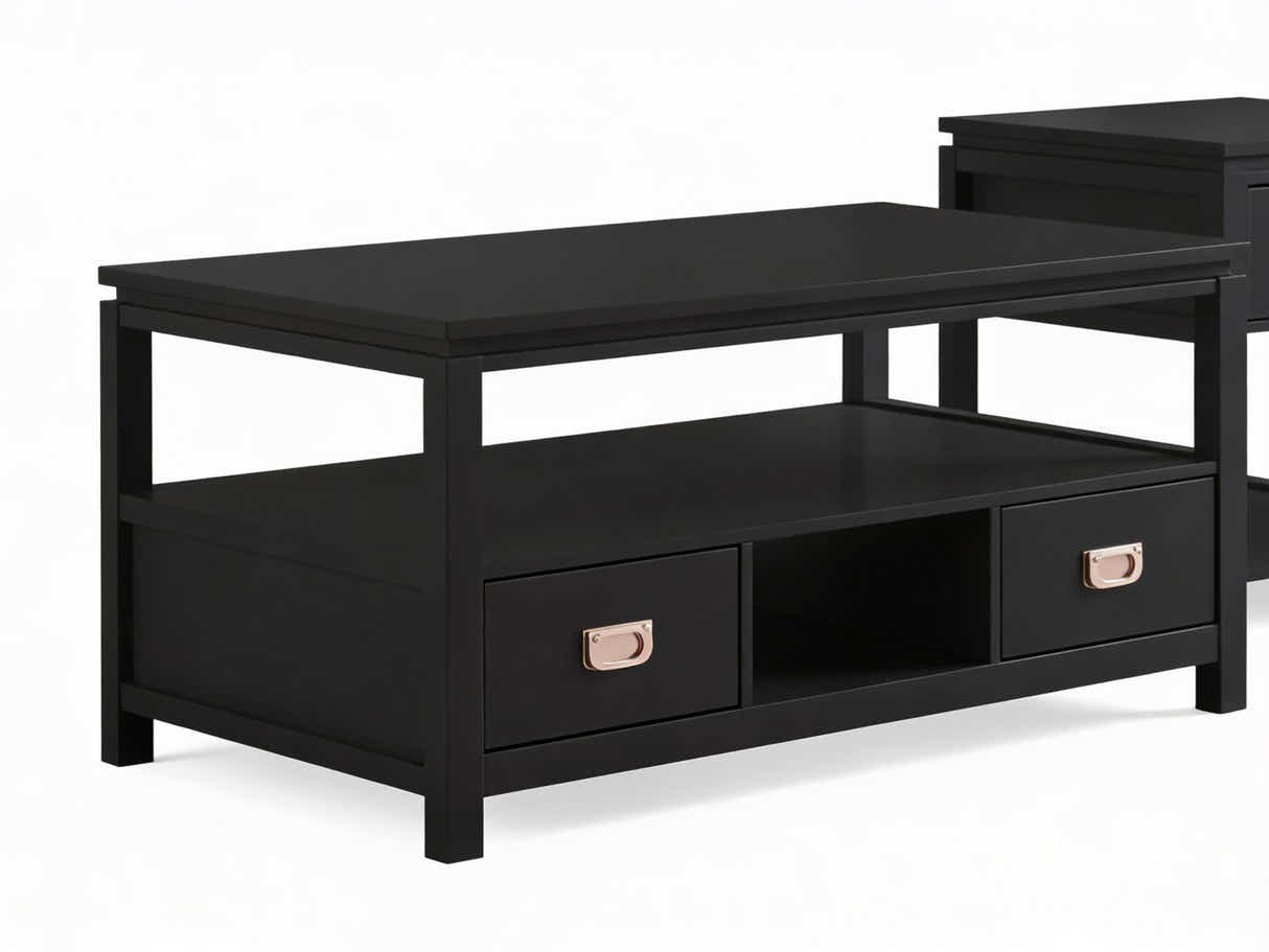 3-Piece Solid Wood Coffee Table Set - Black