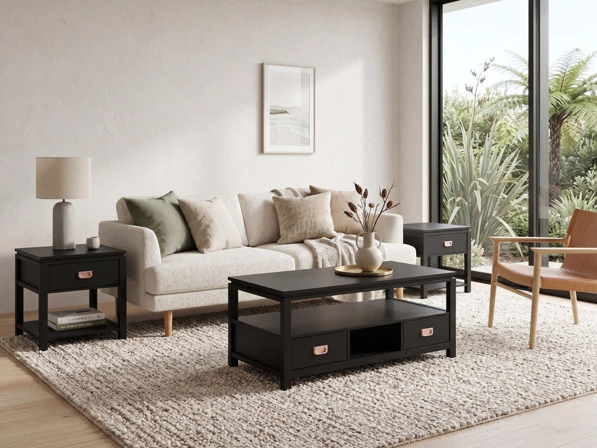 3-Piece Solid Wood Coffee Table Set - Black