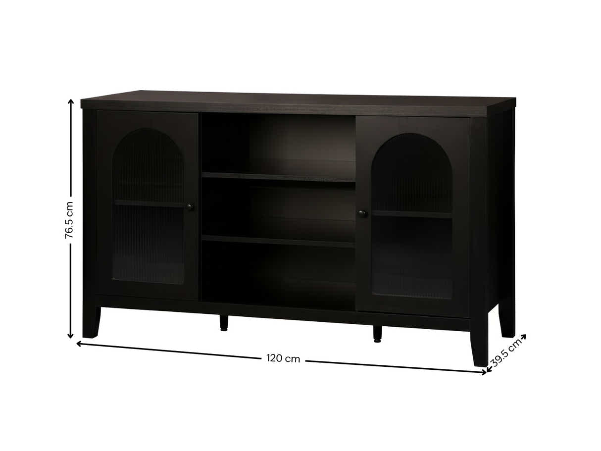 Cambre Black Sideboard with Glass Door - 120 cm