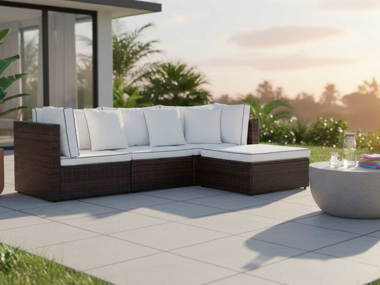 Hampton 4-Piece Outdoor Sofa Set - Brown + Cream