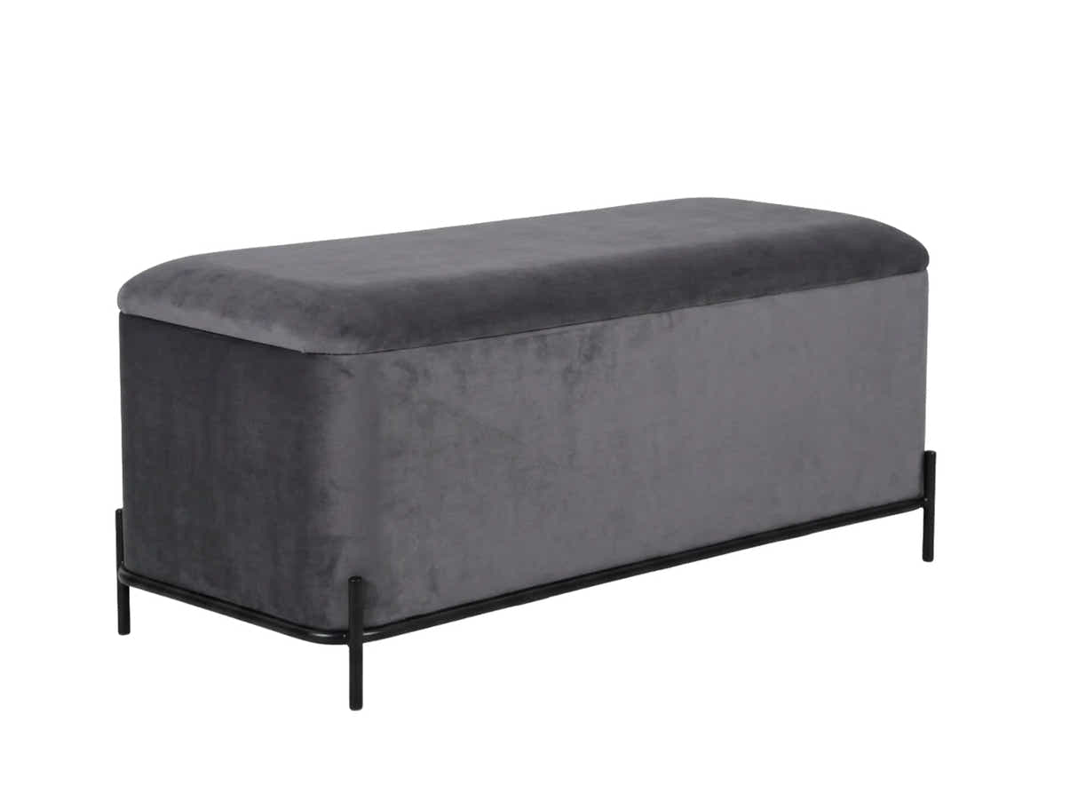 Delani Velvet Ottoman Bench With Storage - Charcoal