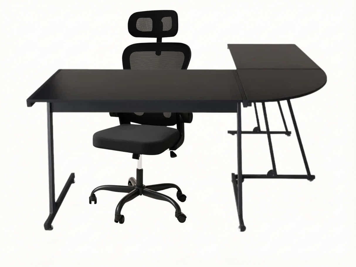 Corner Desk & Molina Mesh Task Chair Black+Black