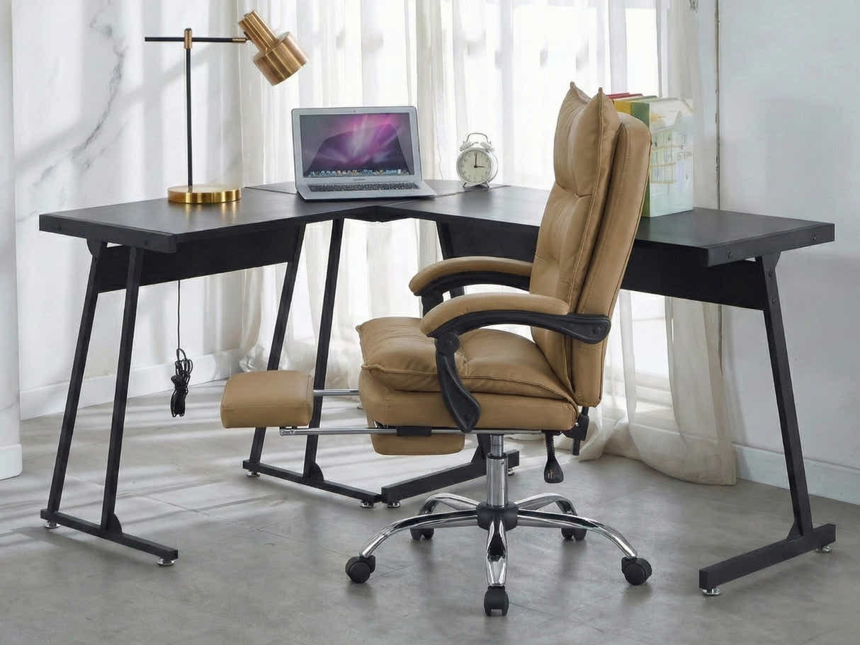 Corner Desk & New Markus Office Chair with Footrest PU Khaki