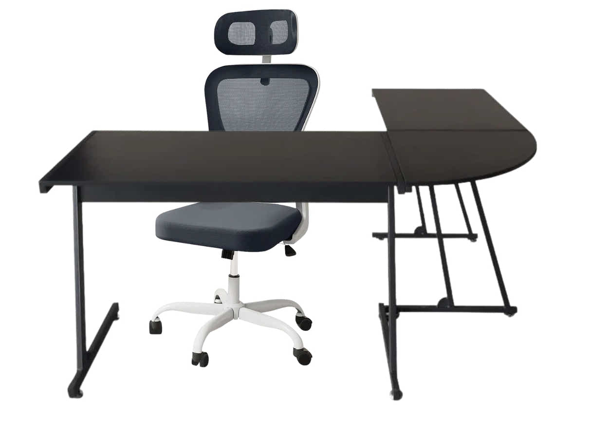 Corner Desk & Molina Mesh Task Chair White+Grey