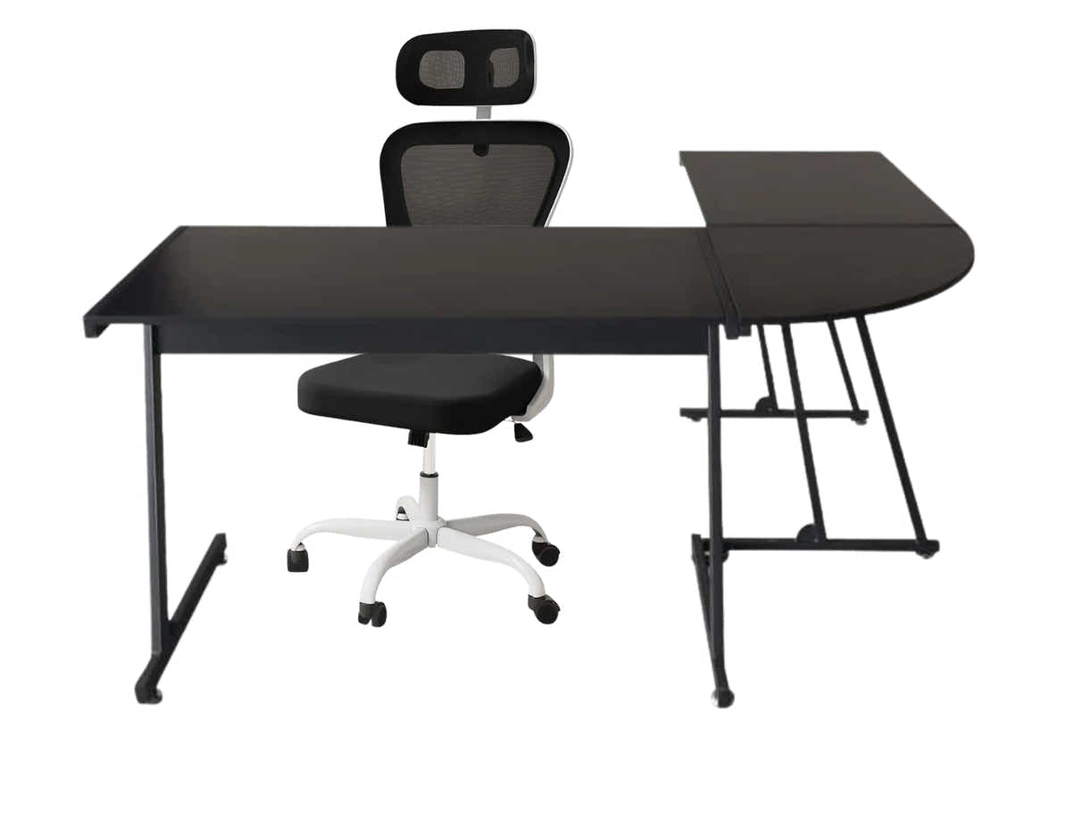 Corner Desk & Molina Mesh Task Chair White+Black