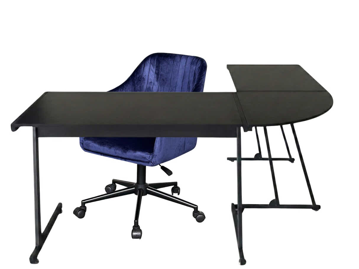 Corner Desk & Lilac Office Chair Velvet Blue