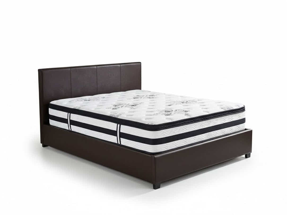Bass Storage Bed Frame PU Dark Brown & K34 Mattress - Double