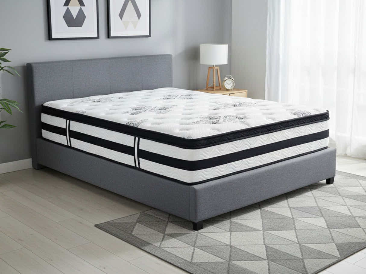 Bass Storage Bed Frame Grey & Euro Top Mattress K34 - Double