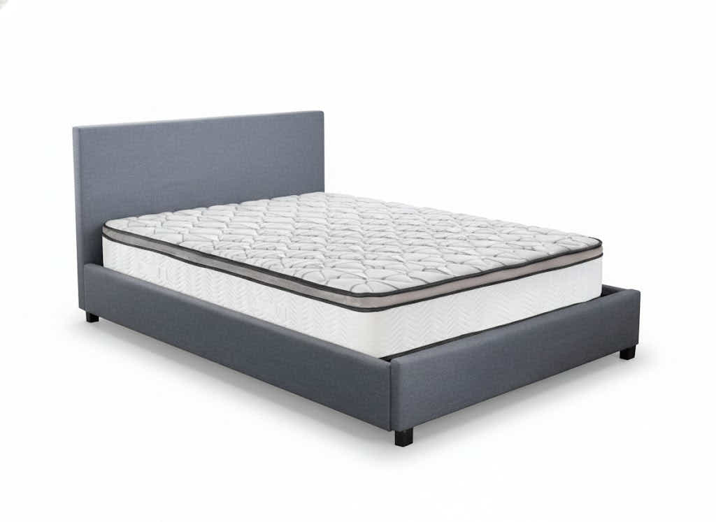 Bass Storage Bed Frame Grey & Euro Top Memory Foam Mattress GEL30 - Double