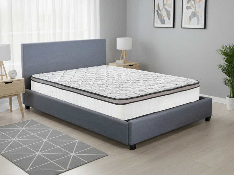 Bass Storage Bed Frame Grey & Euro Top Memory Foam Mattress GEL30 - Double (Combo)