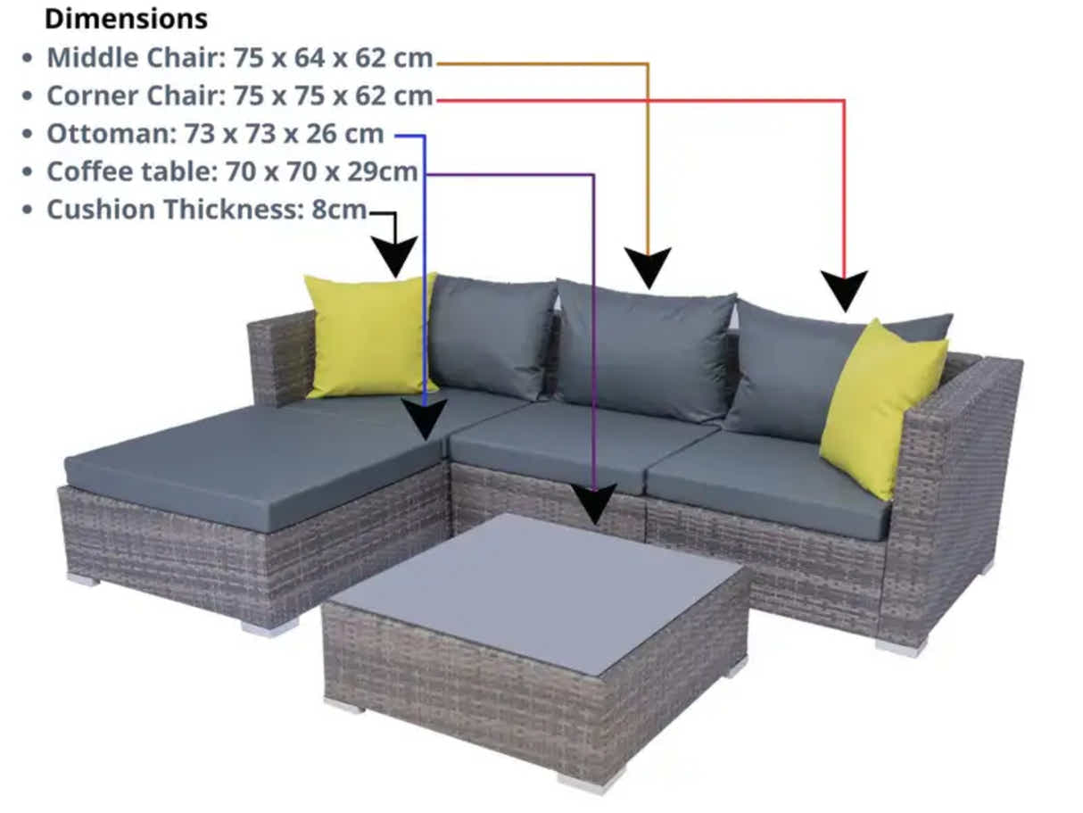 Vicenza 5-Piece Outdoor Corner Set - Grey