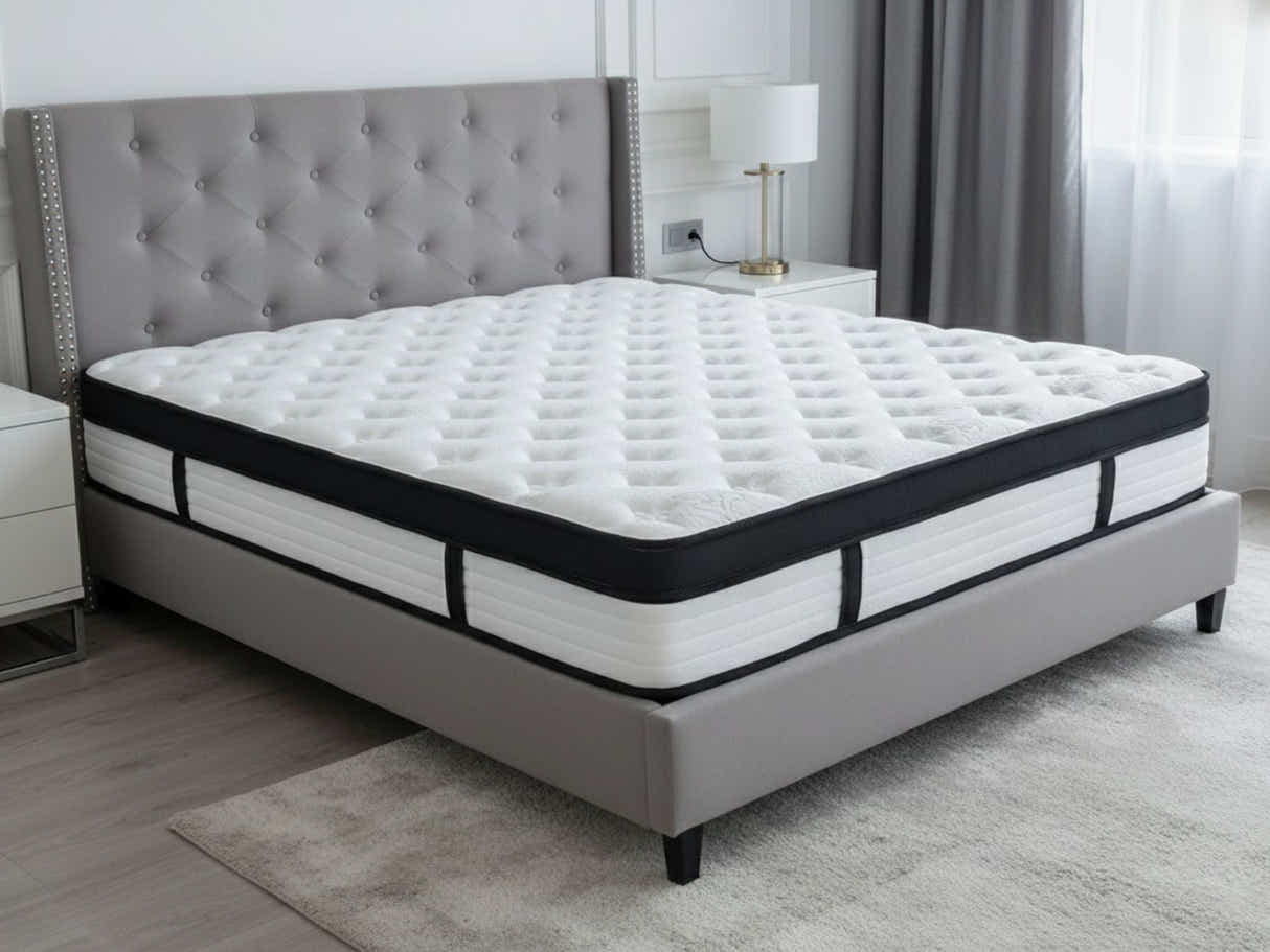 New Lisbeth Bed Frame Grey & Euro Top Mattress G31 - Queen