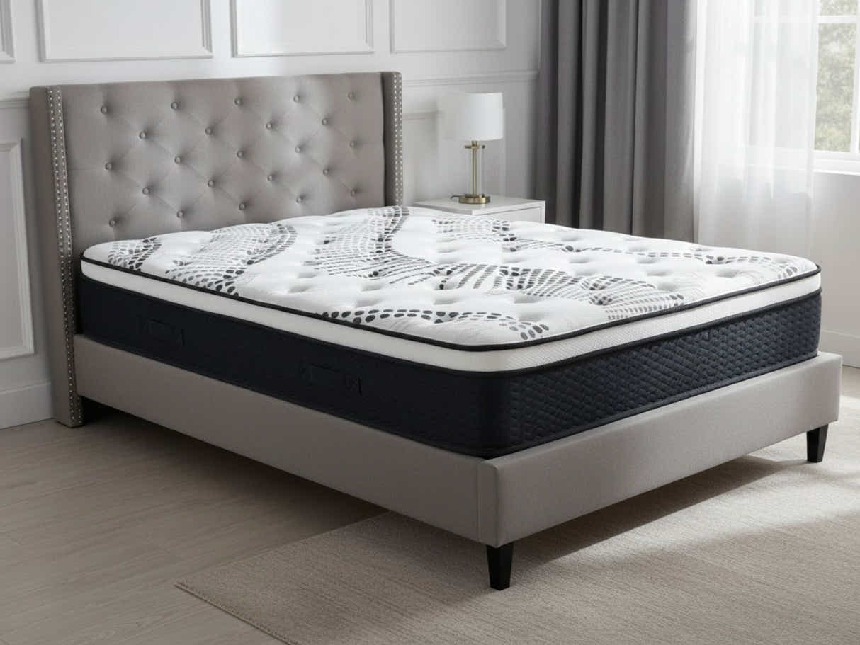 New Lisbeth Bed Frame Grey & Euro Top Mattress J32 - Queen