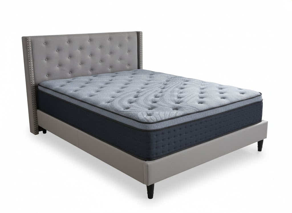 New Lisbeth Bed Frame Grey & Euro Top Mattress B34 - Queen