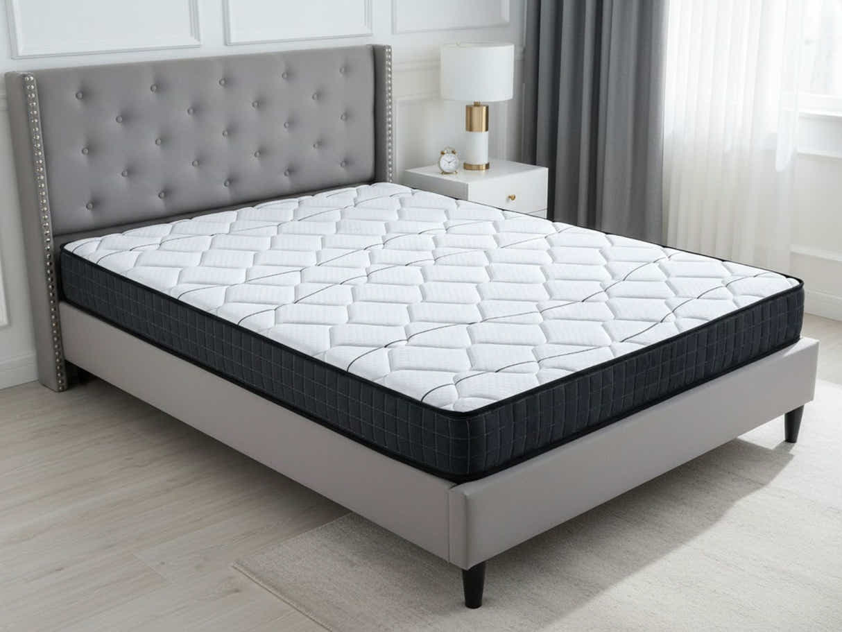New Lisbeth Bed Frame Grey & X20 Mattress - Queen