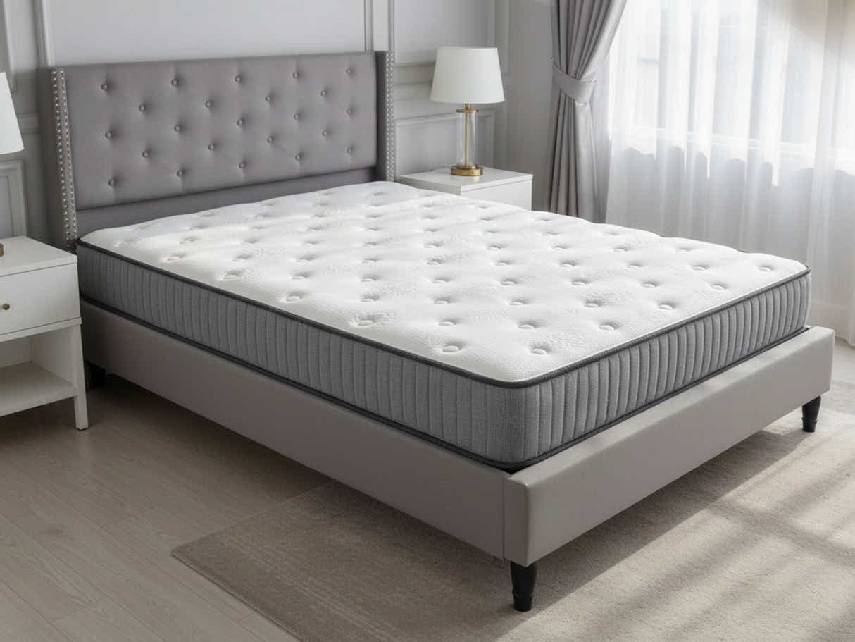 New Lisbeth Bed Frame Grey & FIRM23 Mattress - Queen