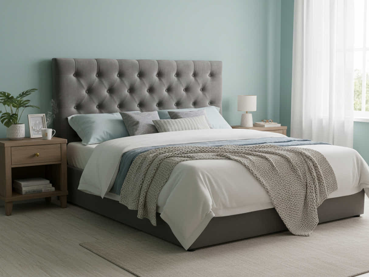 Rakel Velvet Headboard Grey - Double