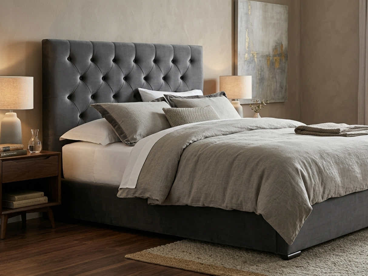 Rakel Velvet Headboard Grey - Queen