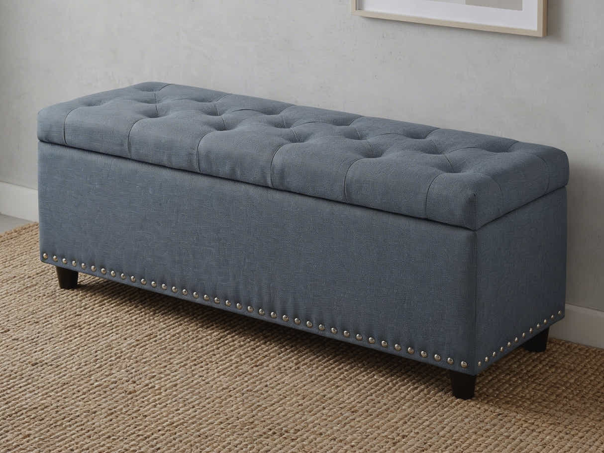 Toby Linen Ottoman Bench with Storage - Grey