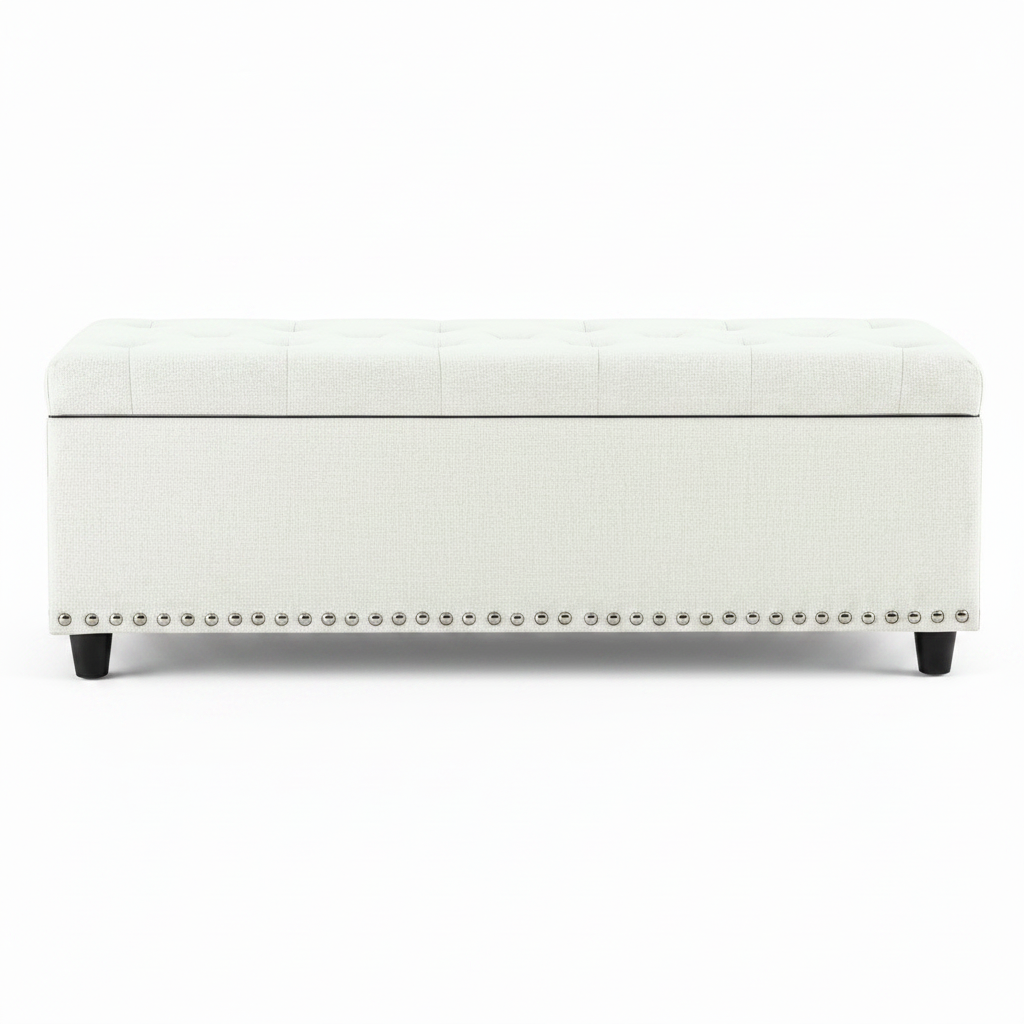 Toby Linen Ottoman Bench with Storage - Beige