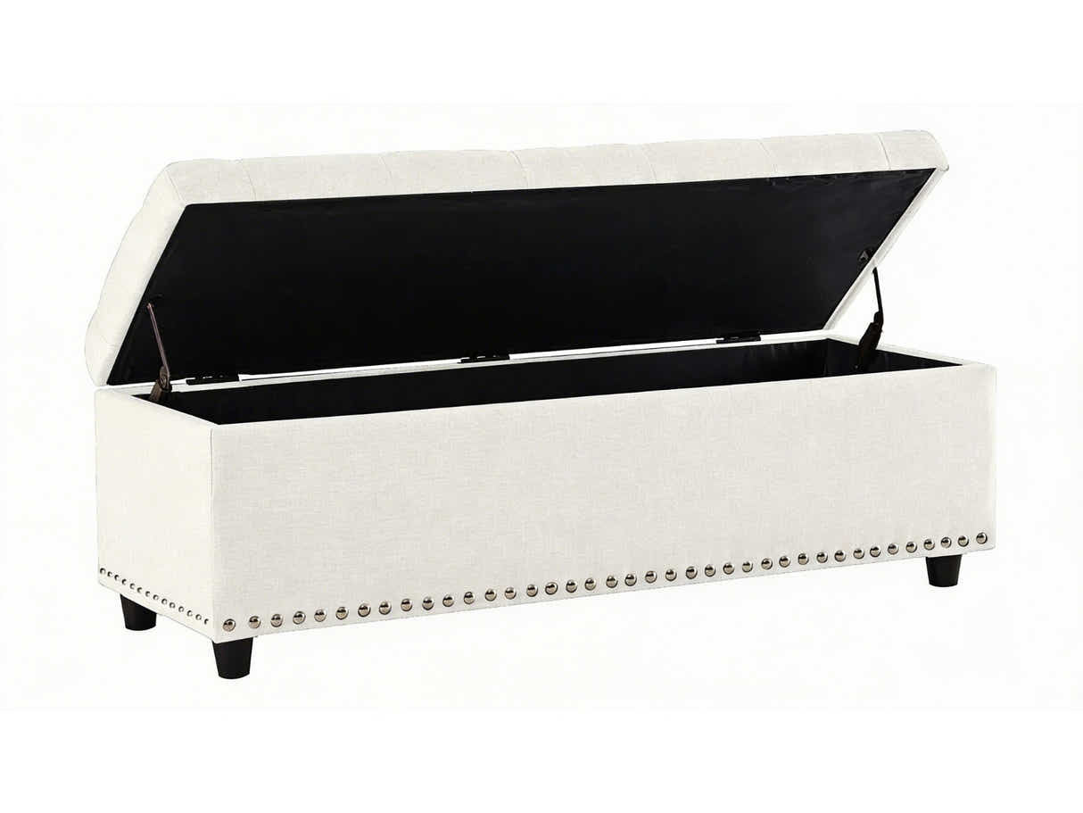 Toby Linen Ottoman Bench with Storage - Beige