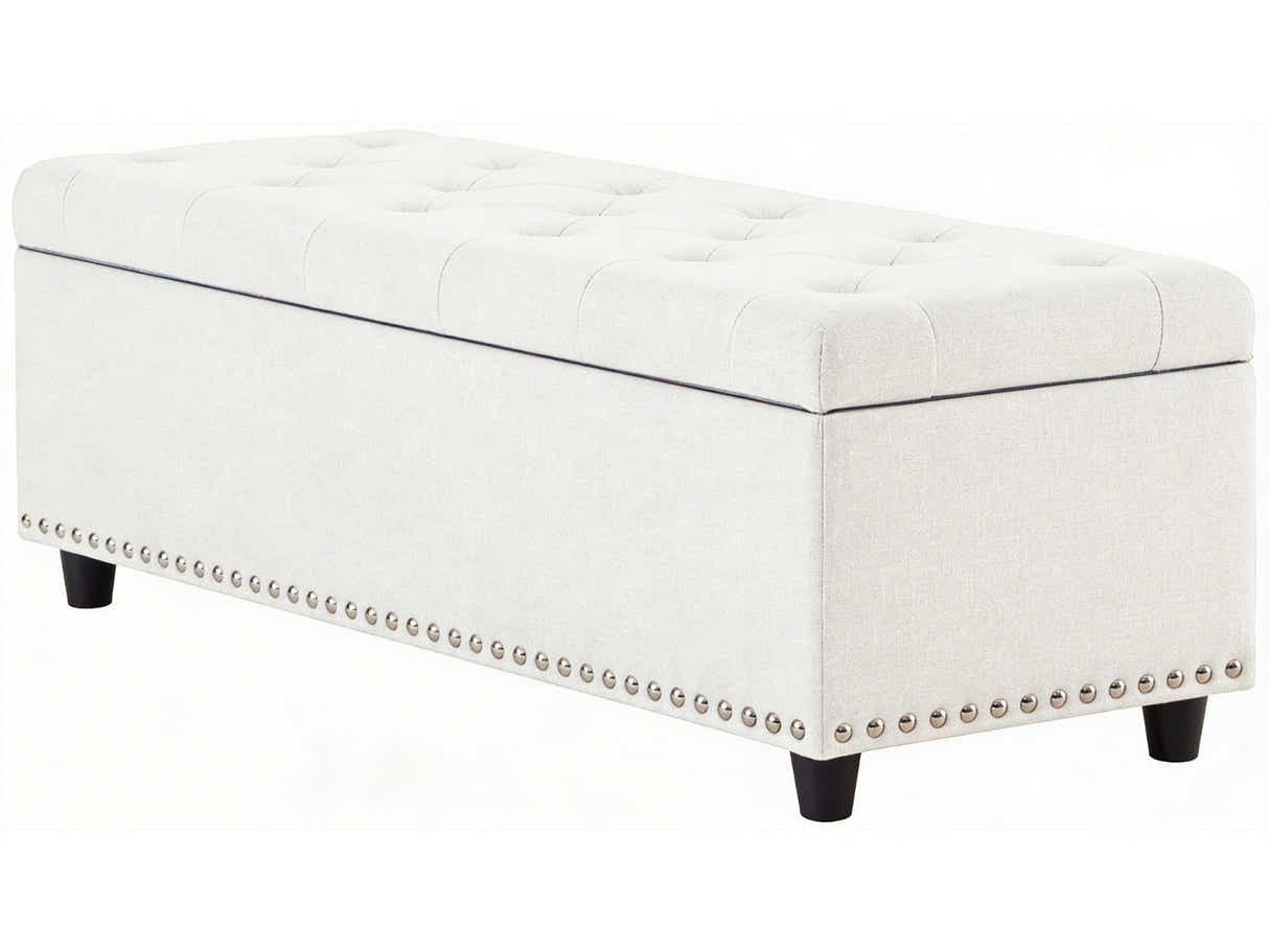 Toby Linen Ottoman Bench with Storage - Beige