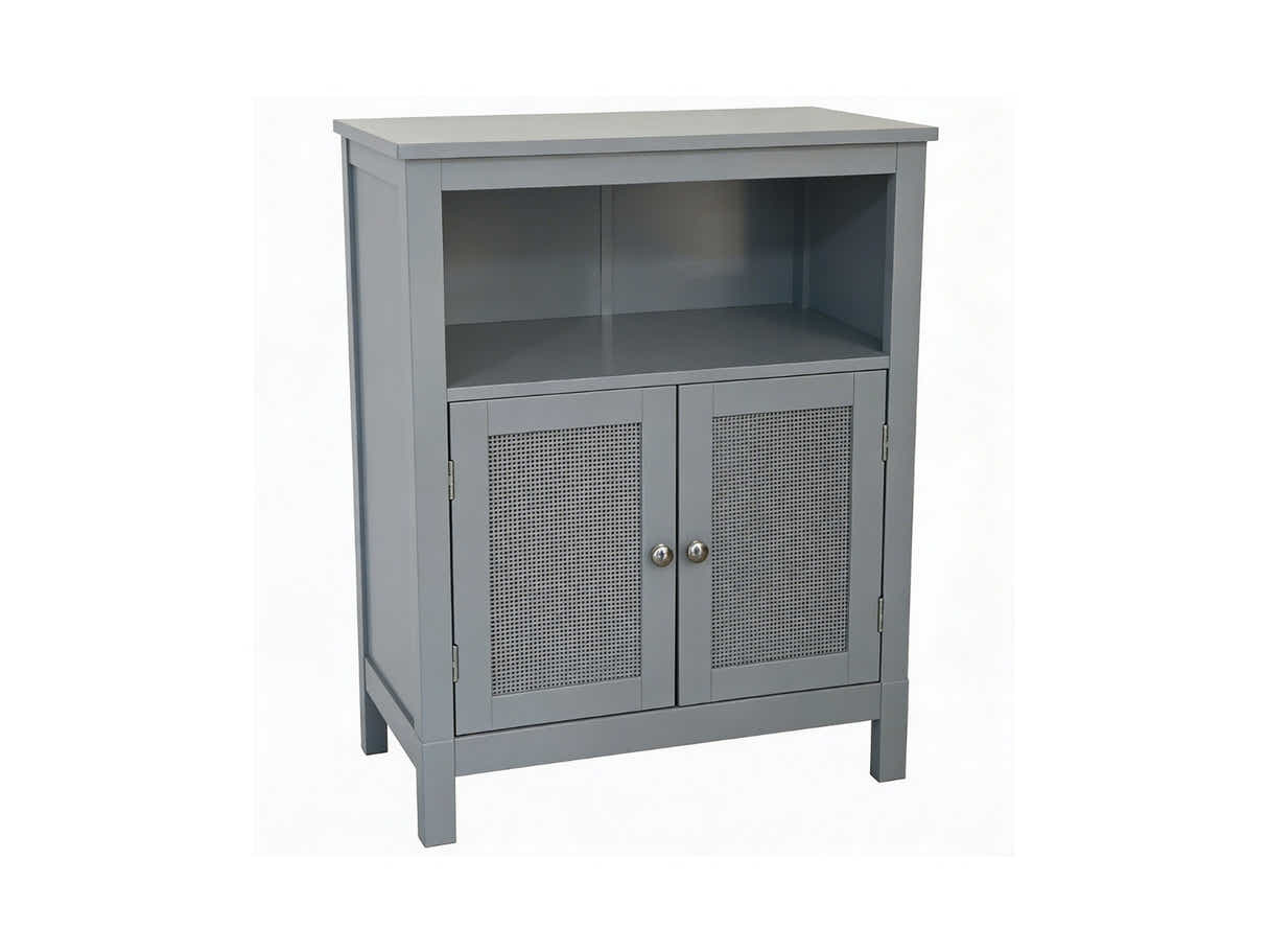 2-Door Rattan Storage Cabinet - Grey