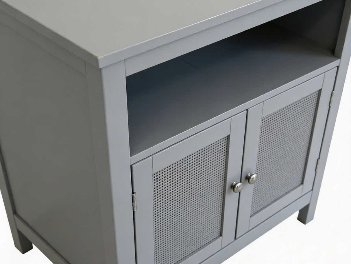 2-Door Rattan Storage Cabinet - Grey