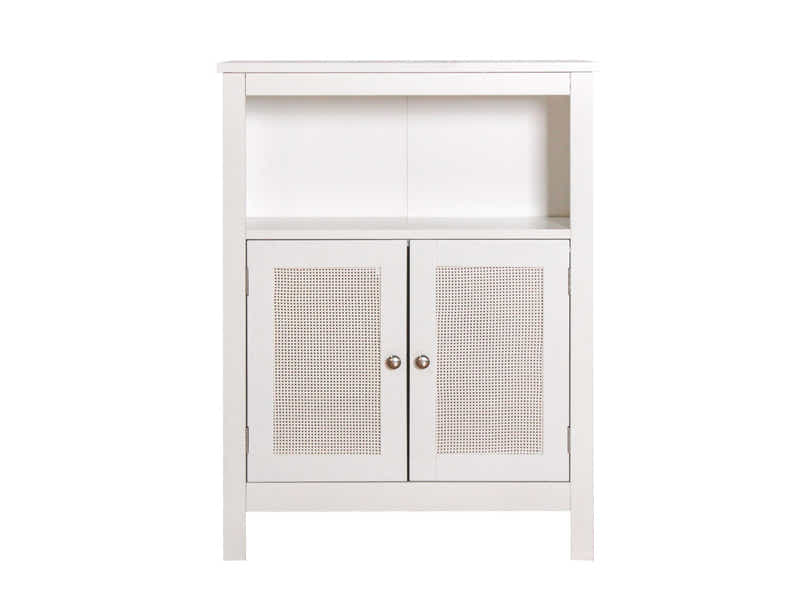 2-Door Rattan Storage Cabinet - White