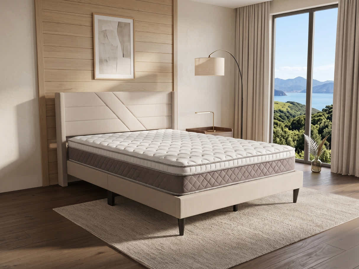 Galenia Bed Frame Beige & MEM23 Mattress - Queen