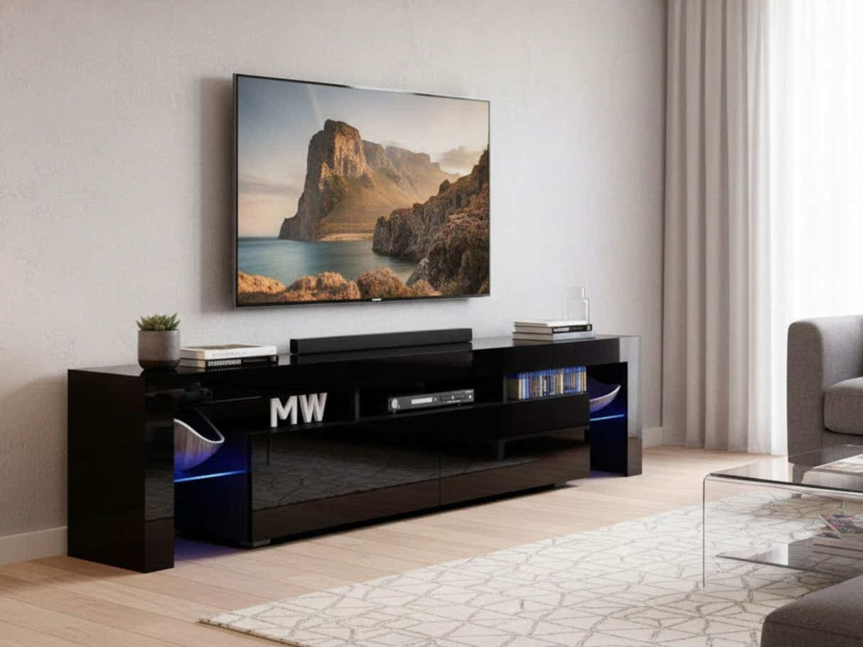 DS Glansig LED Entertainment Unit Black - 190 cm