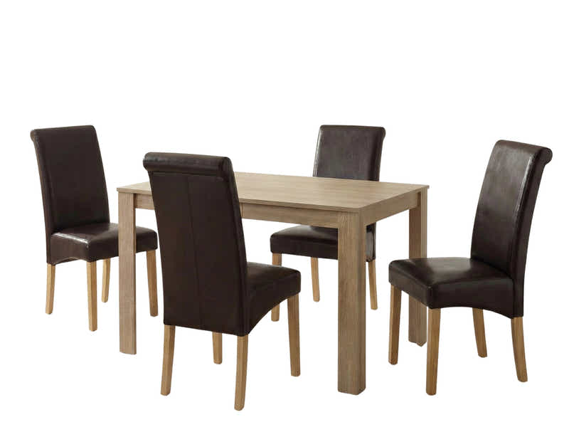 Skog Wooden Dining Table - 120 cm & Giesle PU Dining Chair Dark Brown - Set of 4 (Combo)