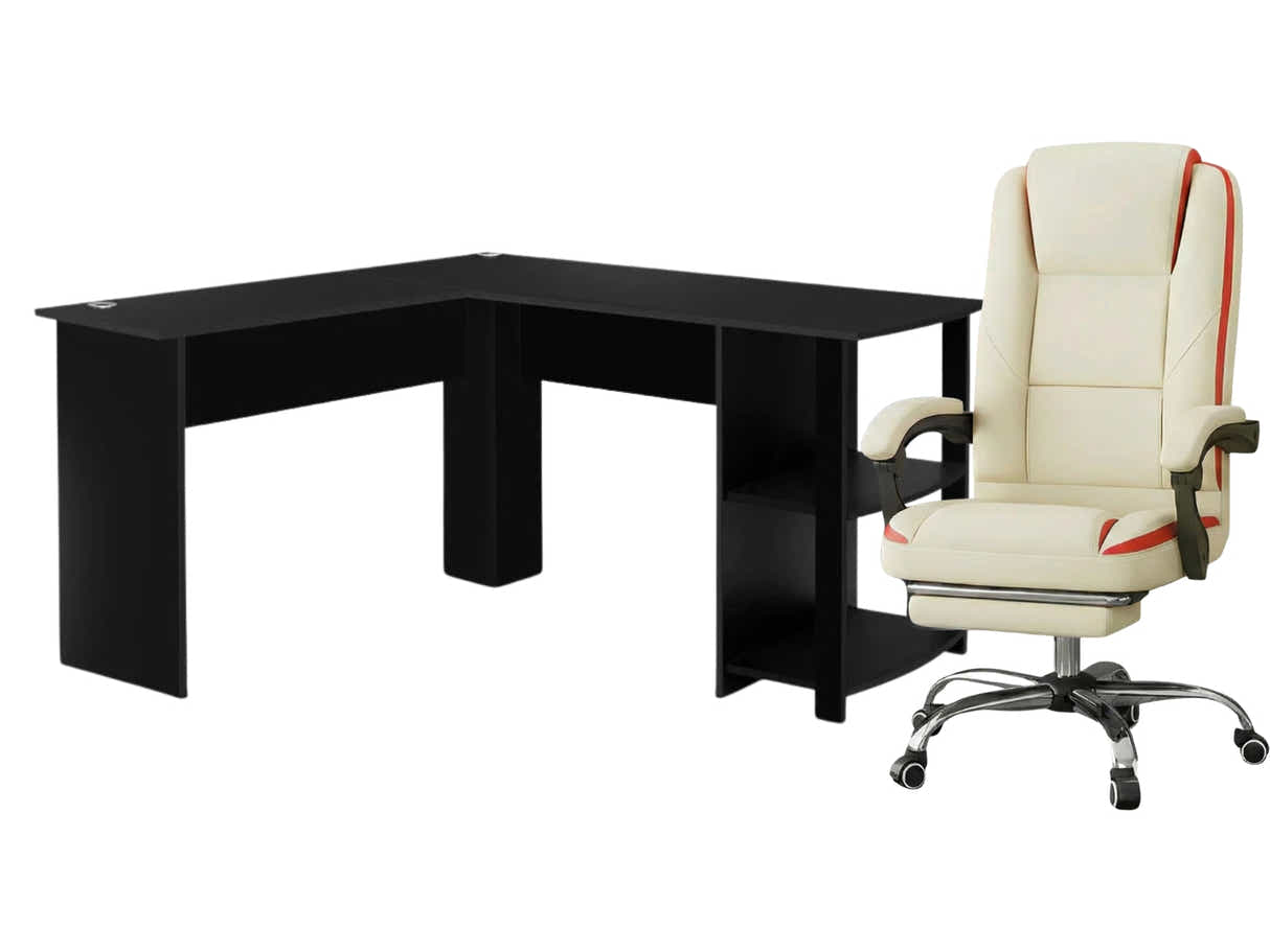Korr Corner Office Desk & Siena Executive Office Chair PU Beige