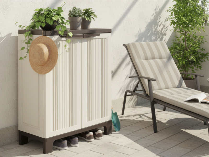 Half-Height Outdoor Storage Cabinet - Cream