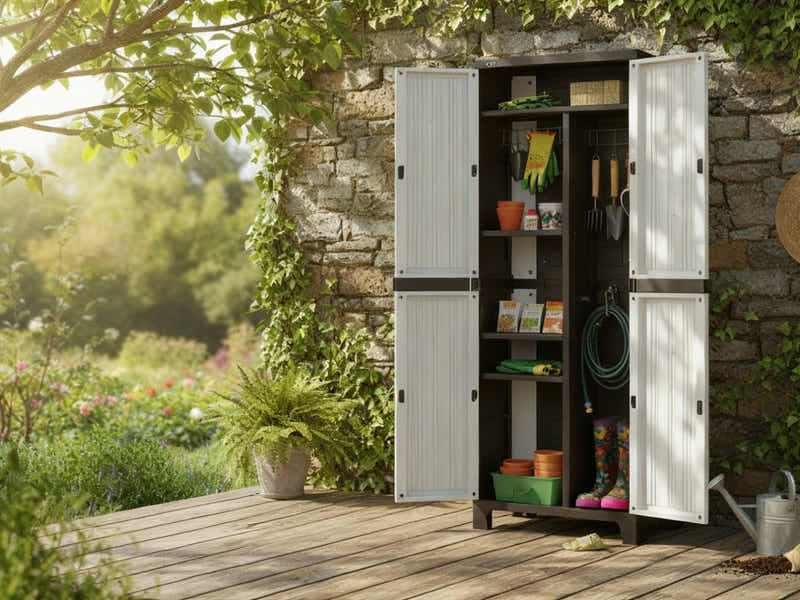 Full-Size Outdoor Storage Cabinet with Multi-Shelf - Cream