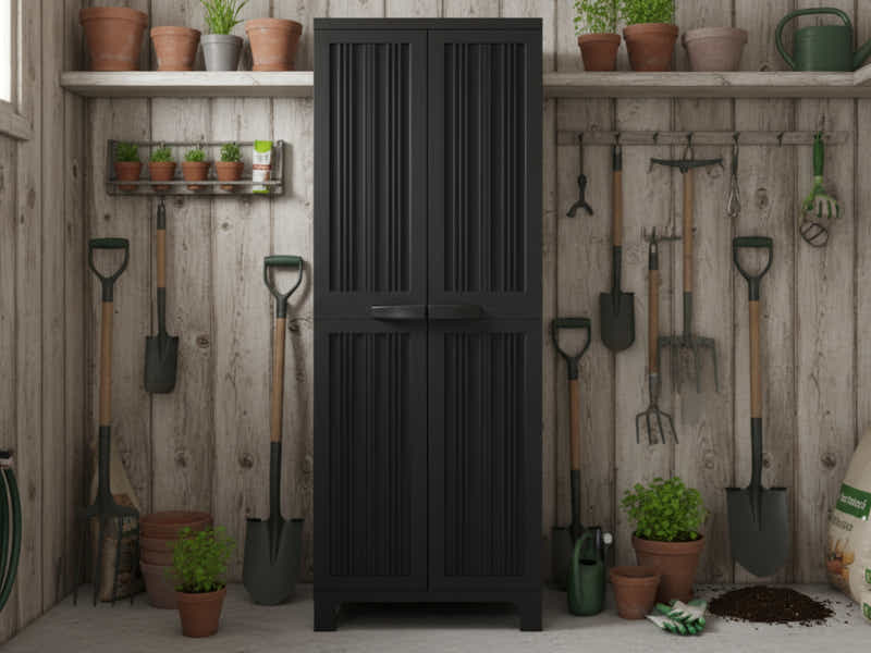 Full-Size Outdoor Storage Cabinet with Multi-Shelf - Black