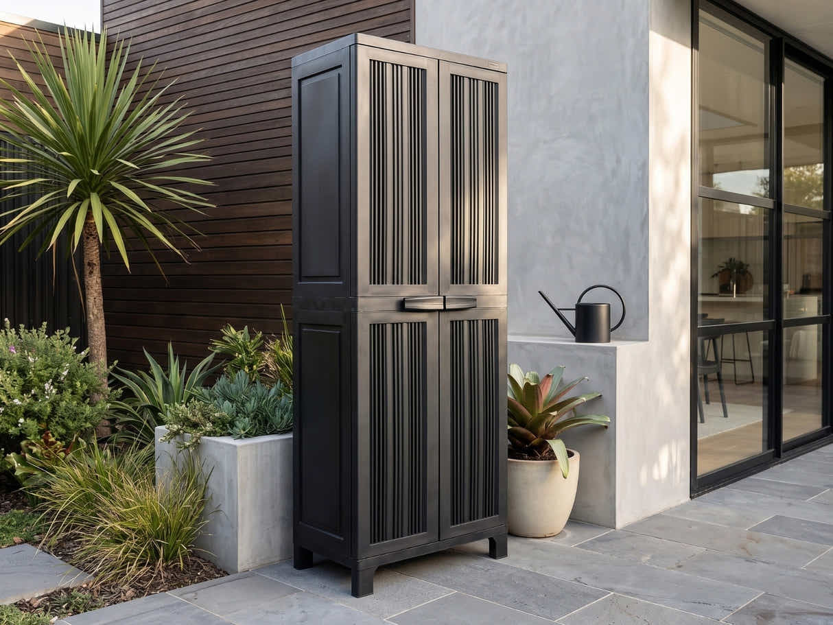 Full-Size Outdoor Storage Cabinet with Multi-Shelf - Black