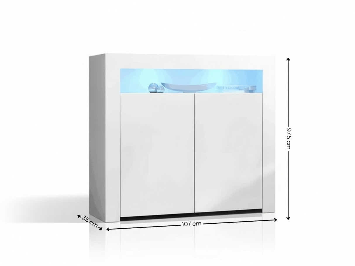Glansig White 2-Door Buffet with LED Light - Set of 2