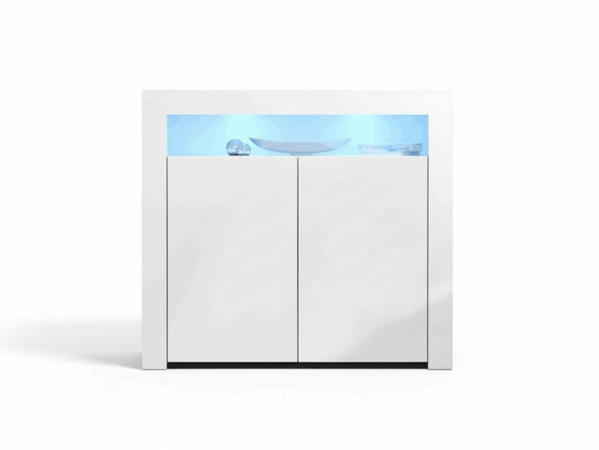 Glansig White 2-Door Buffet with LED Light - Set of 2