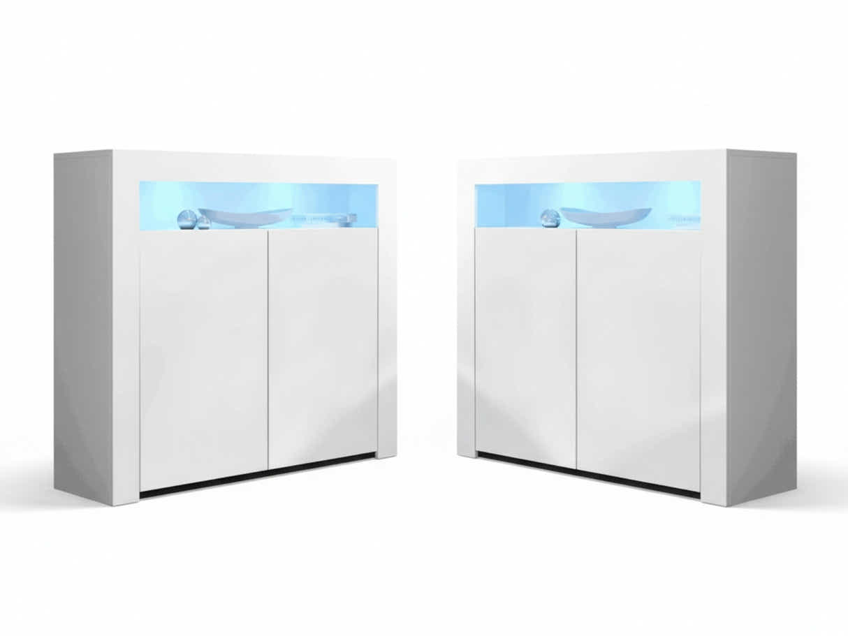 Glansig White 2-Door Buffet with LED Light - Set of 2